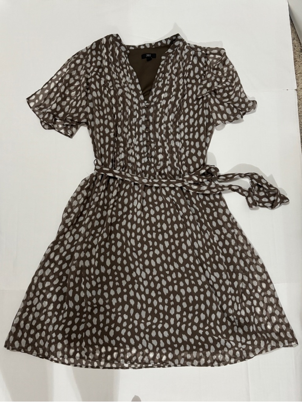 JBS Women's Tulip Sleeve Fit & Flare Midi Dress Brown W/polka Dots Size 8 Lined